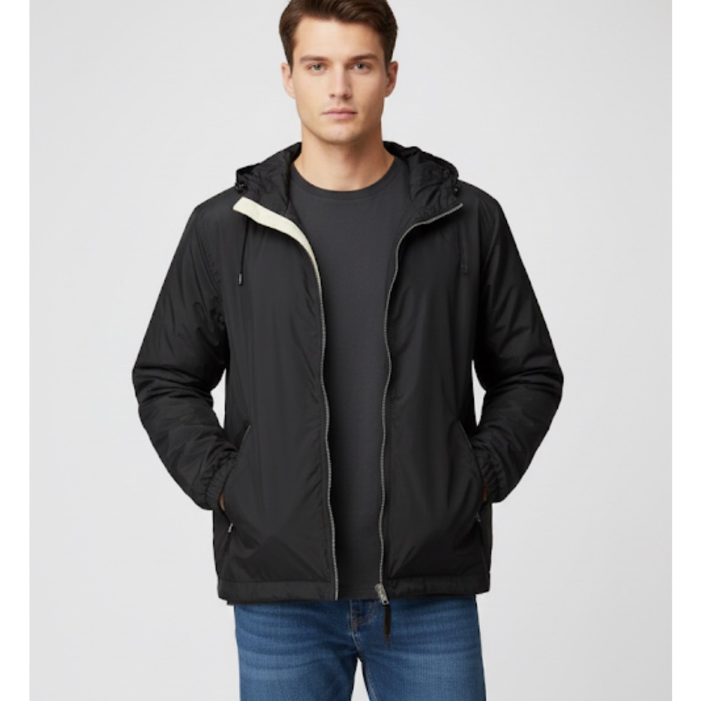 SANDSPOINT Hooded Windbreaker Jacket, Men’s Medium, Black